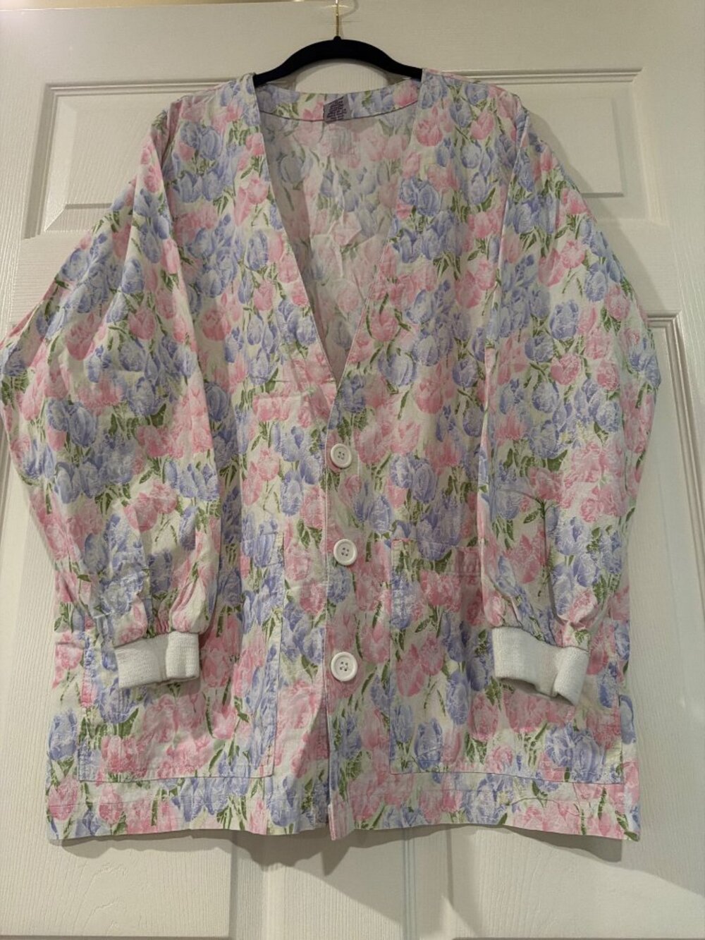 SCRUBS Womens Floral Print Cotton Button-Front Jacket - Medium
